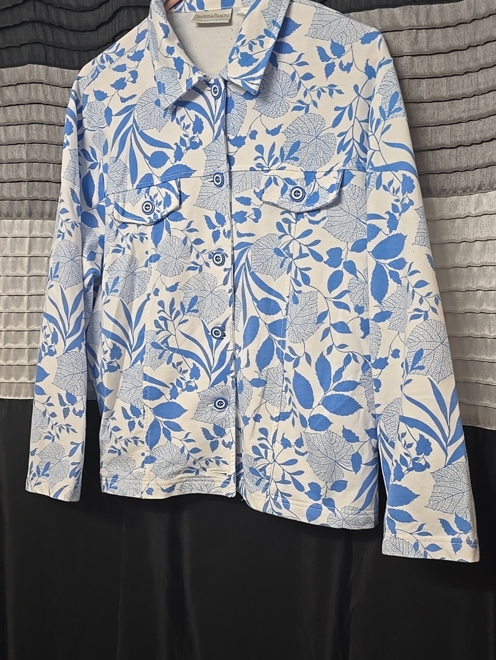 Blue Floral Jean Jacket - Womens Lightweight Button-Up